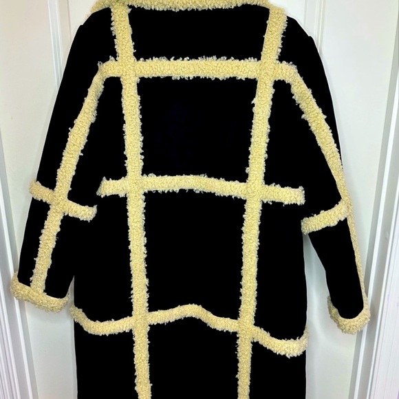 New Rebecca Minkoff Womens Long Vegan Black Cream Shearling Coat - Picture 9 of 13